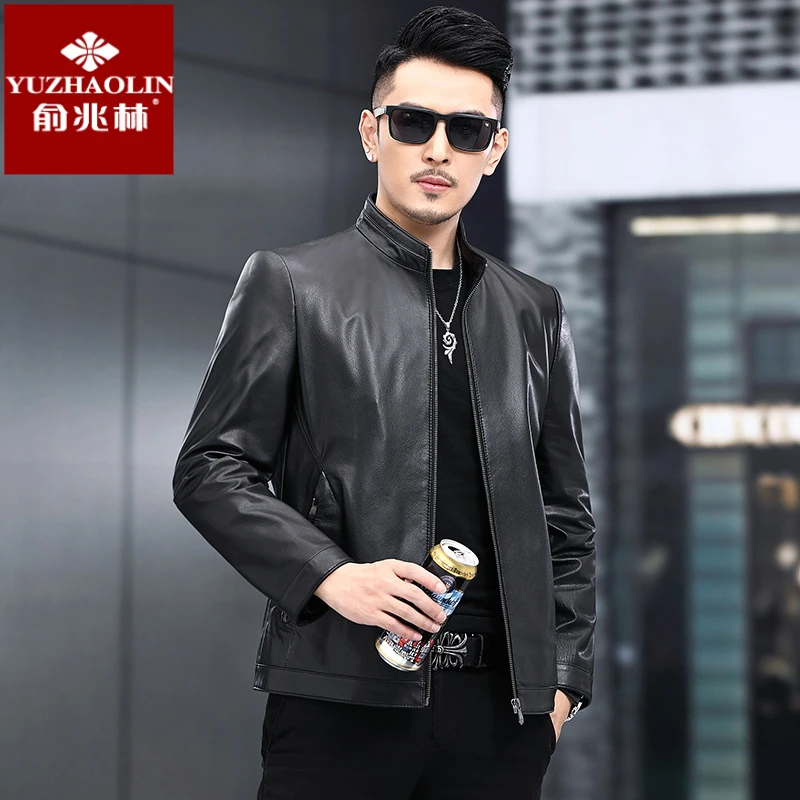 俞兆林头层胎牛皮海宁真皮皮衣男立领简约皮夹克轻商务男士短款轻