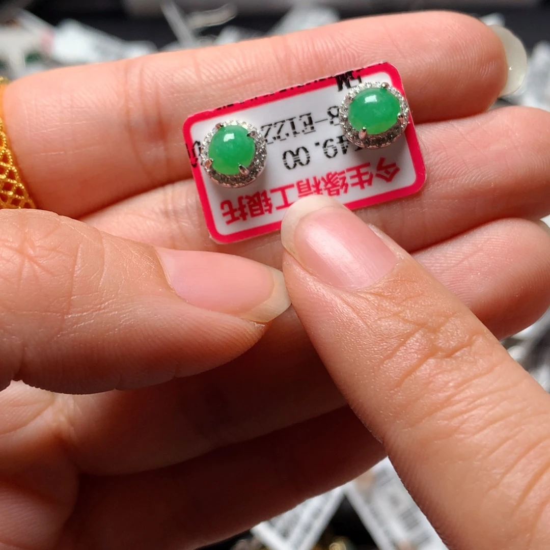 翡翠戒指银S925镶嵌天然翡翠耳饰