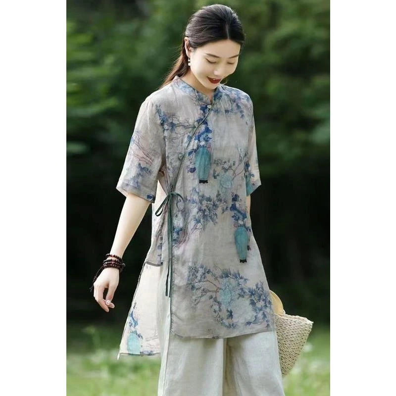 外套盘扣唐装衬衫爆款国风上衣中式改良旗袍中长款女夏季女装复古