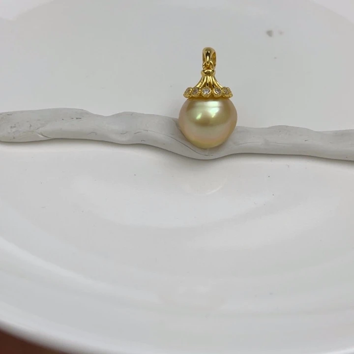 海水珍珠颈饰银S925镶嵌金珠吊坠11-12mm