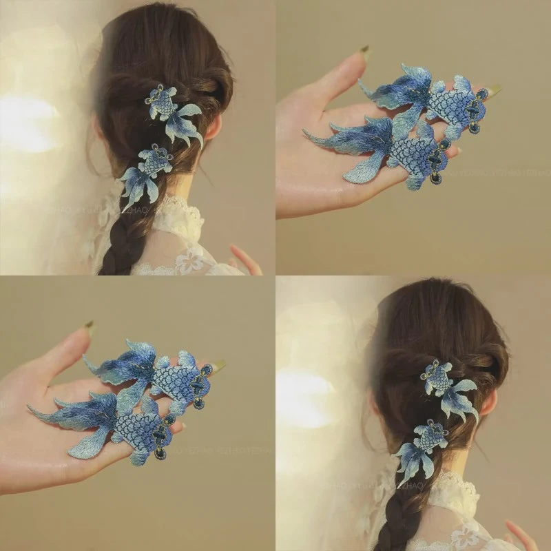 好运锦鲤~新中式古风发夹！古装旗袍头饰麻花辫发卡边夹鸭嘴夹子