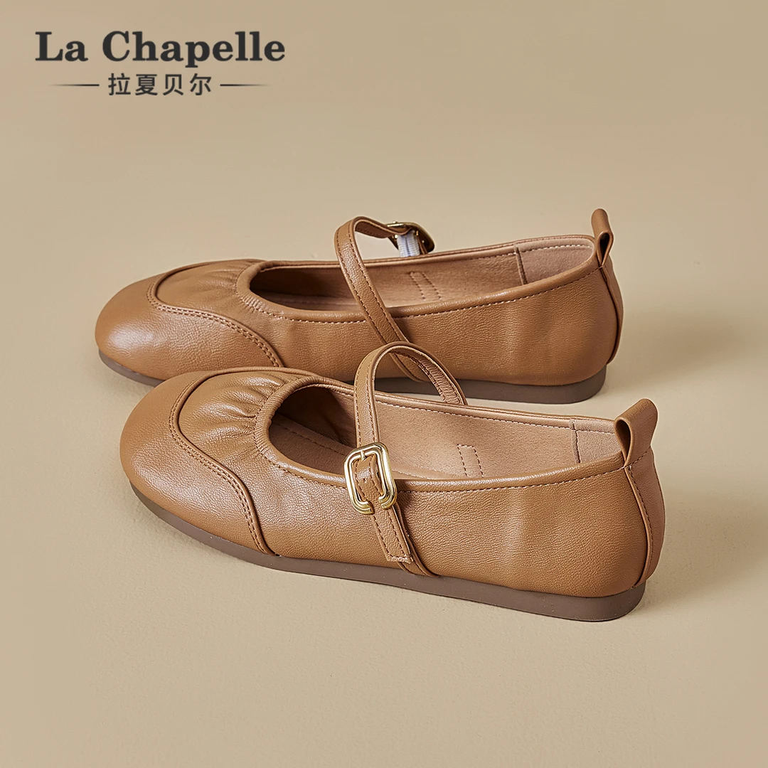 拉夏贝尔浅口单鞋女2025冬季新款真皮法式玛丽珍鞋软底百搭小皮鞋