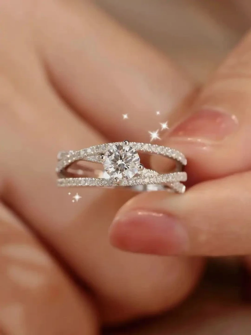 925银莫桑石银制品 【三生三世】结婚女士戒指1克拉不掉色银戒指