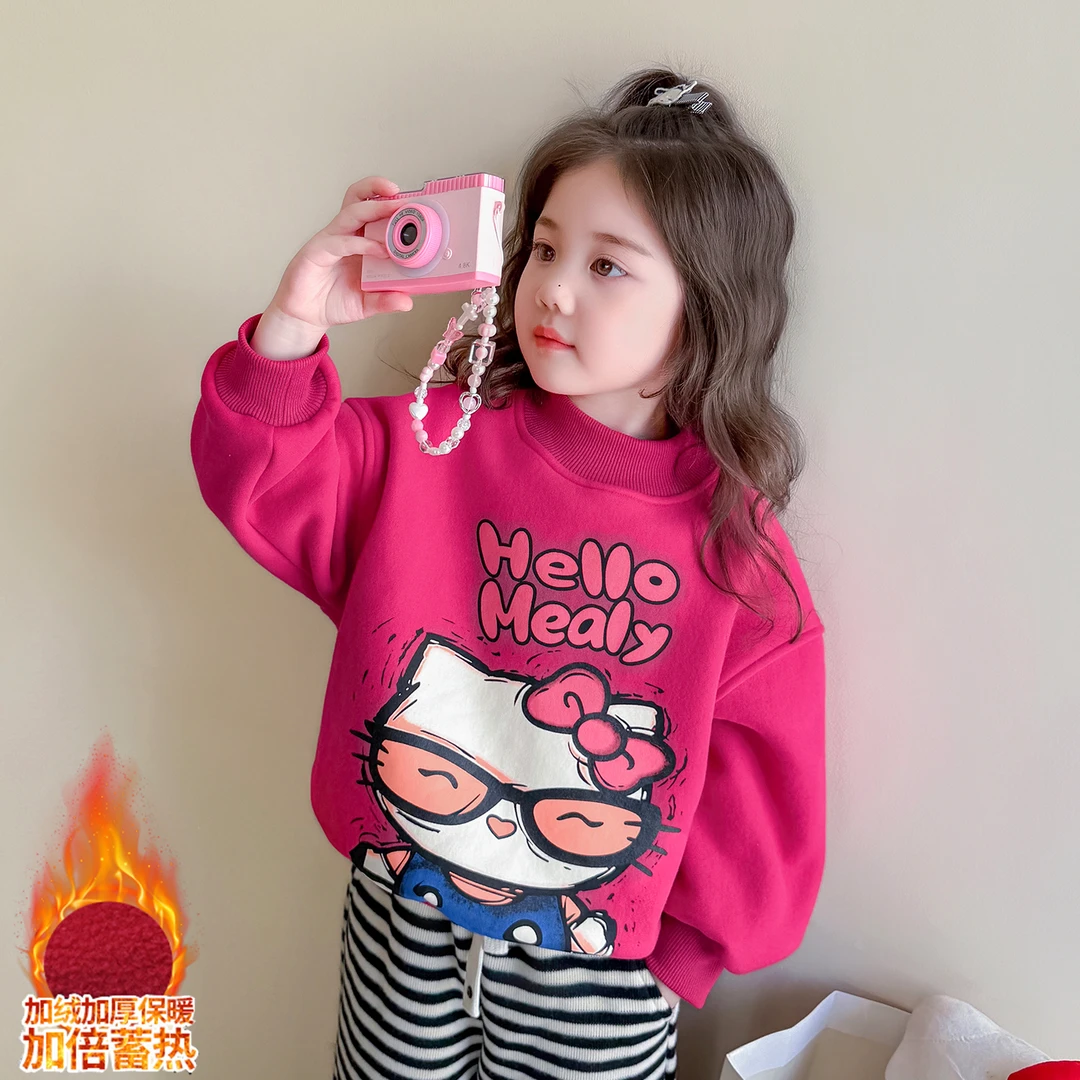 女童洋气宽松秋冬季加绒卫衣女宝宝2025新款加厚保暖上衣冬装休闲