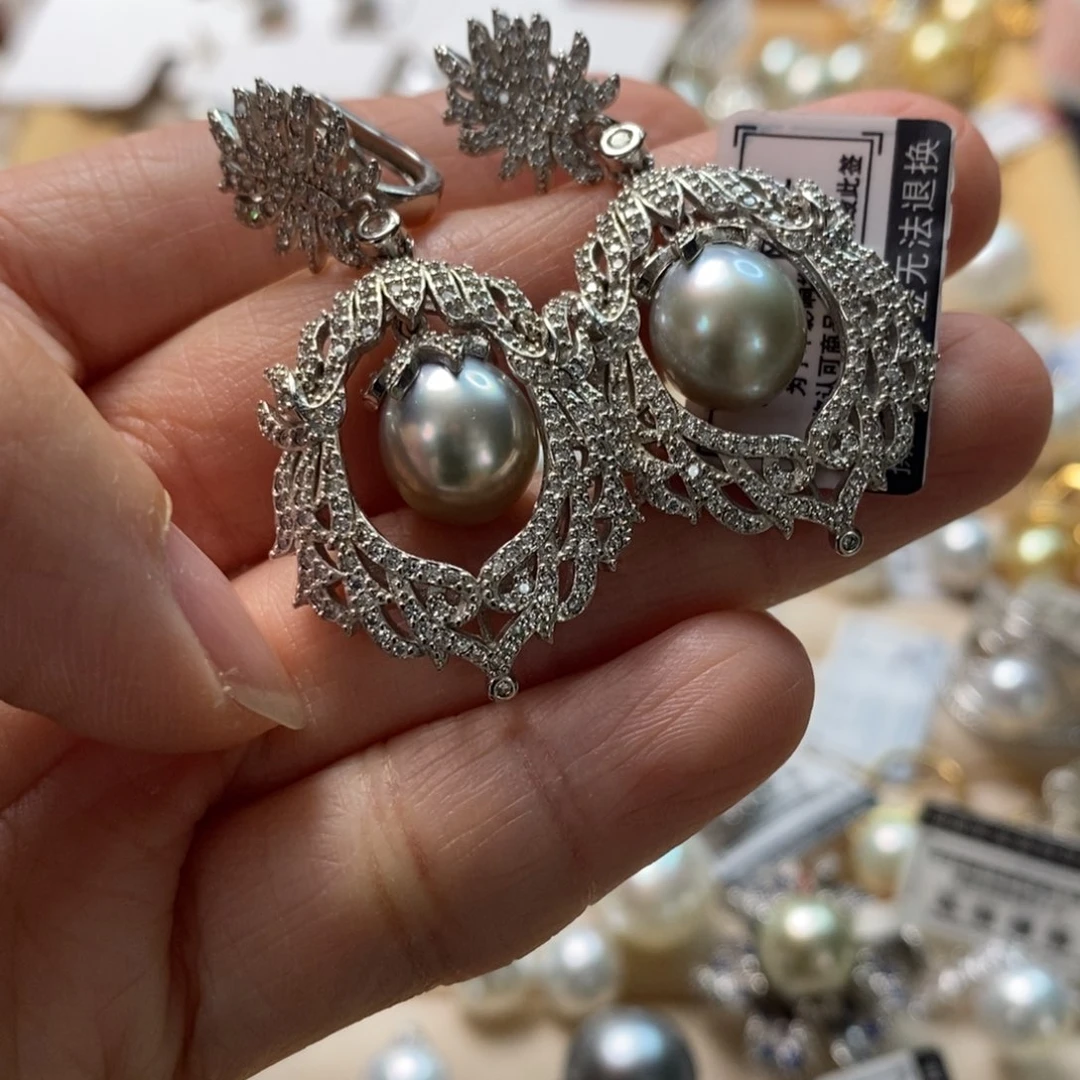 海水珍珠耳饰银S925镶嵌