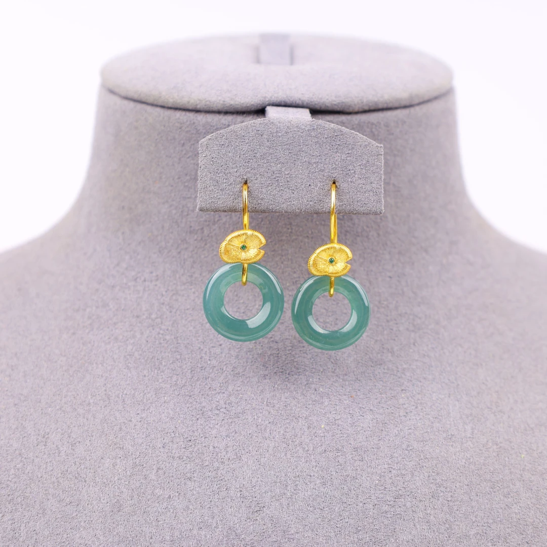 【心如珠宝赐福】蓝水翡翠甜甜圈耳环 JY254524648