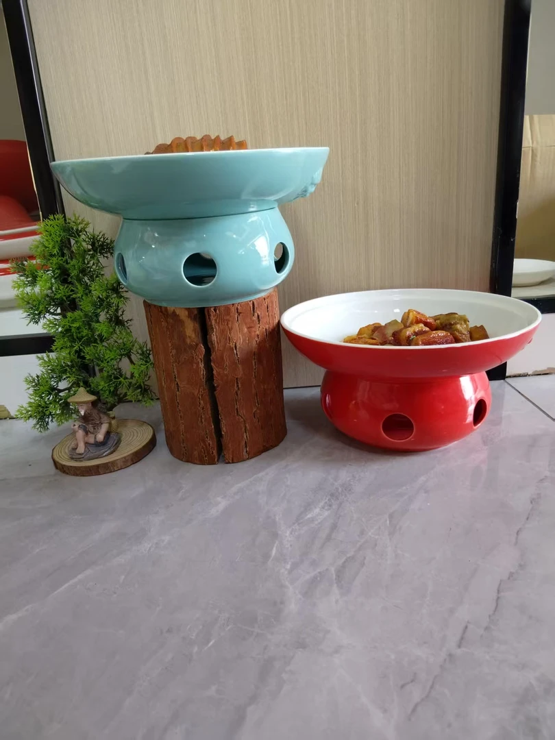陶瓷蜡烛保温明炉双色釉下彩陶瓷狮头炉红烧肉小炒黄牛肉套装盘