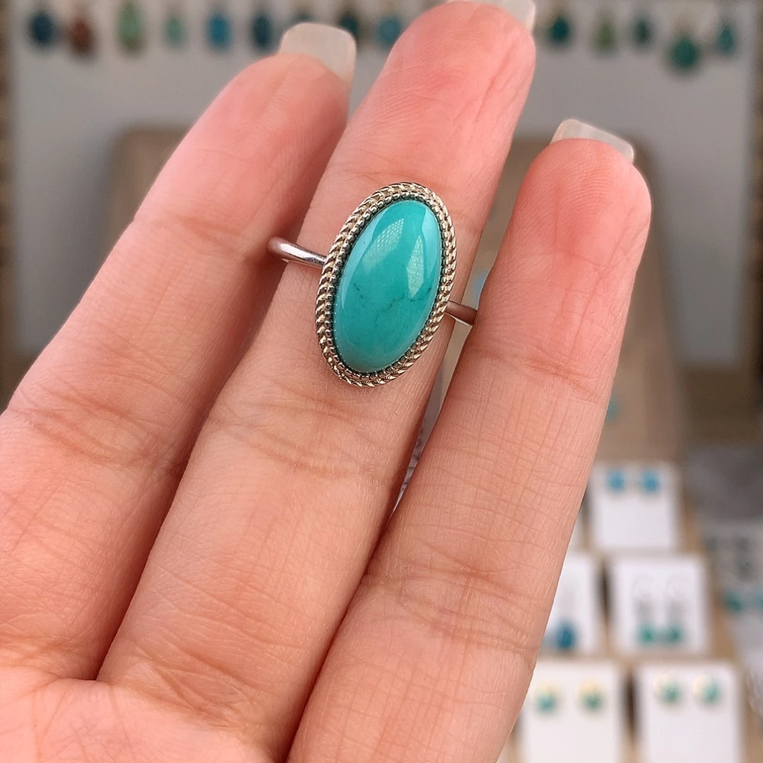 绿松石银S925镶嵌戒指