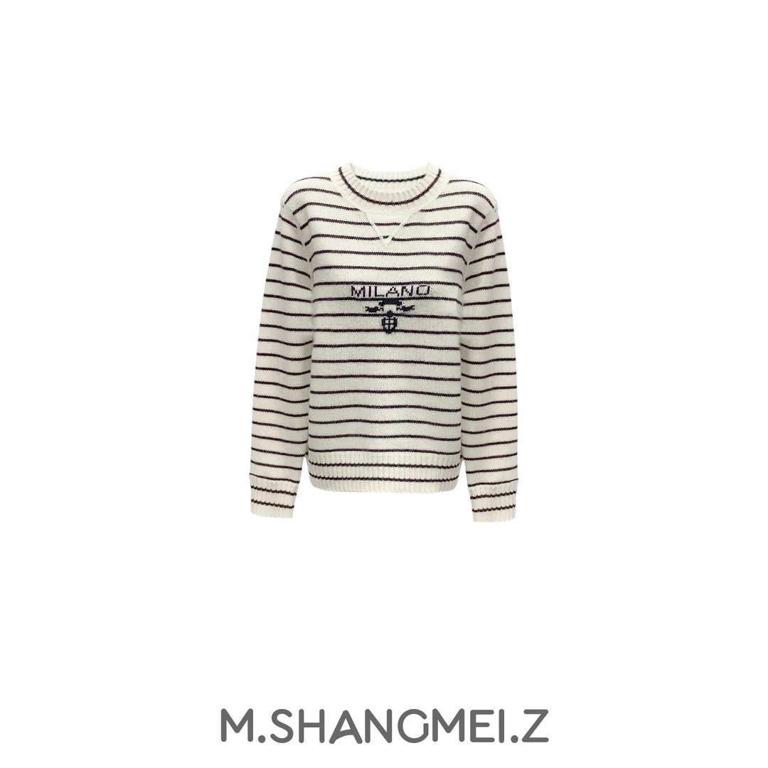 M.SHANGMEI.Z/沐熙美大哥{暖冬搭配}时尚条纹撞色休闲羊毛衫x0959