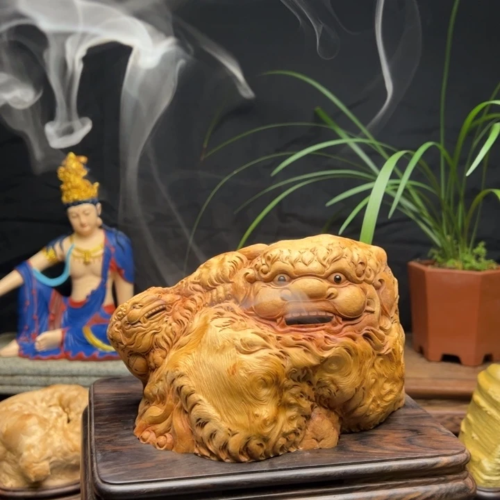 日***易荔枝木荔枝香炉双狮子