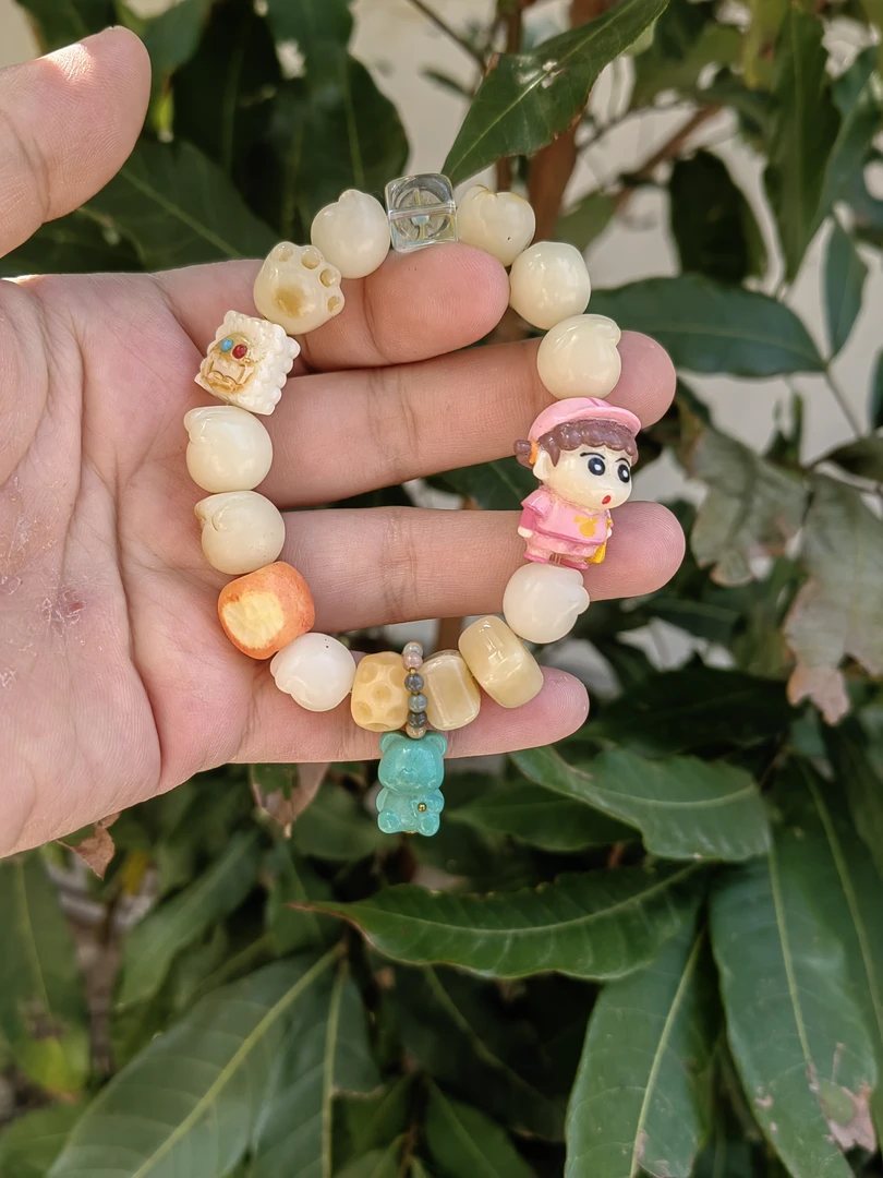 非金属仿珍珠手链 原创可爱灰烧猫爪diy搭配鹿角根付妮妮小新手串