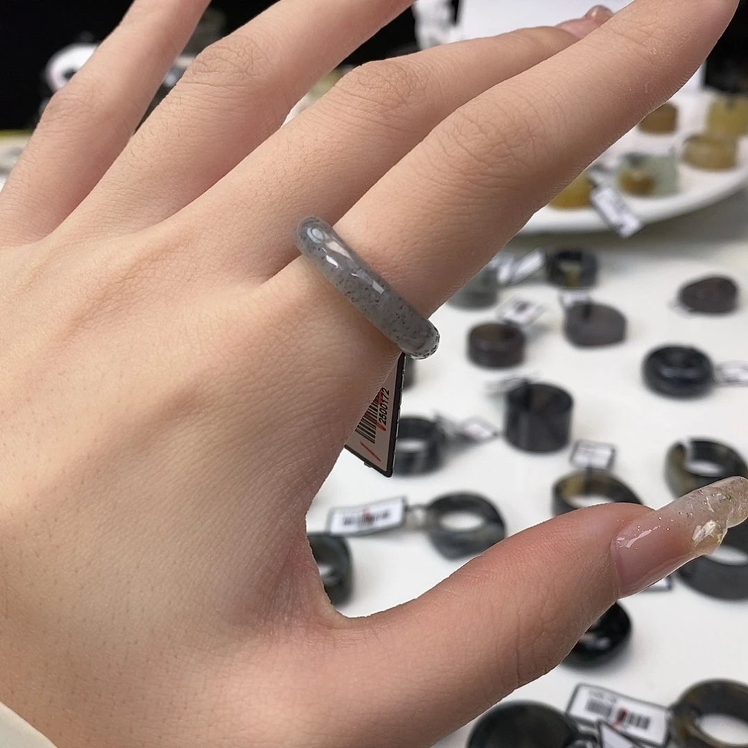 和田玉（糖玉）未镶嵌戒指Z131 点墨圆条17.2