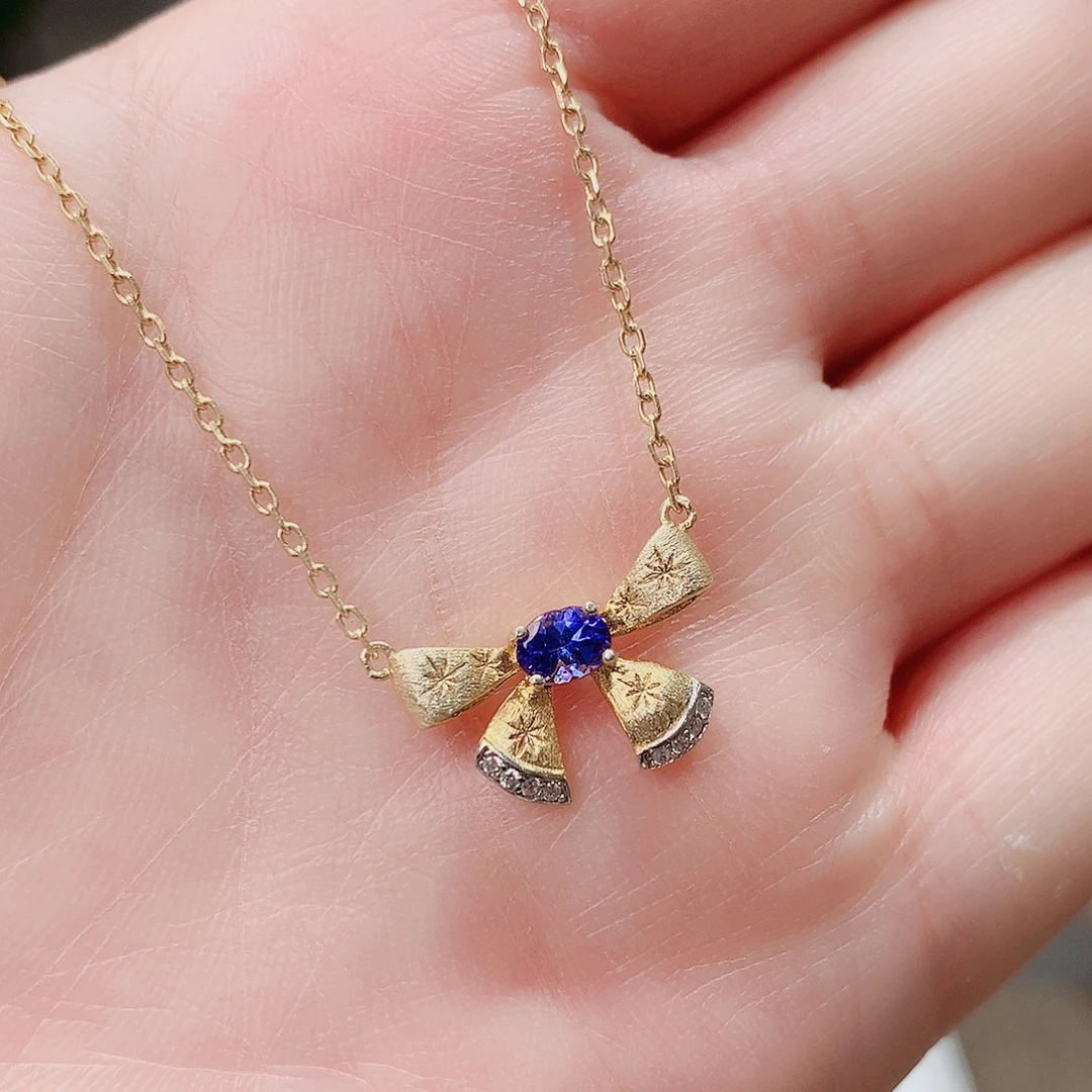 银S925镶嵌坦桑石颈饰