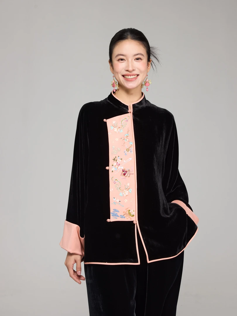 初见十三娘『李清照』桑蚕丝丝绒手工高定外套新中式国风百搭秋冬款