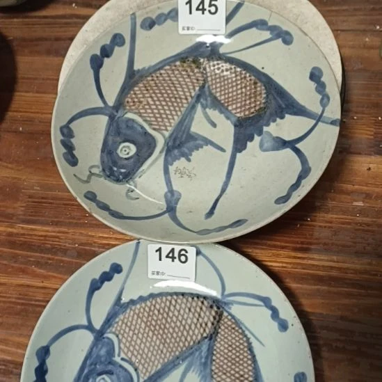 摆件陶青花陶瓷摆件青花陶瓷摆件青花鱼盘