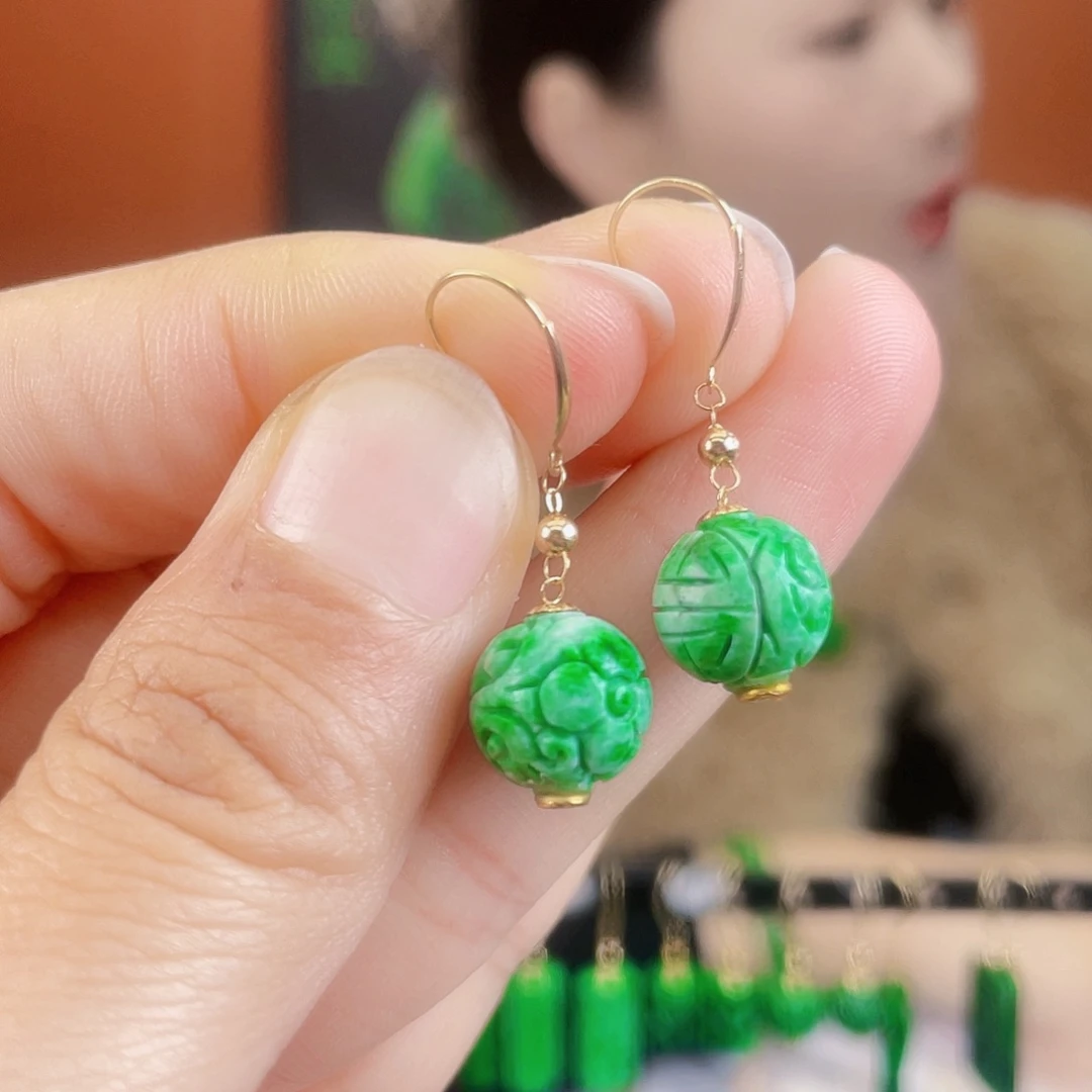 翡翠18K金镶嵌耳饰