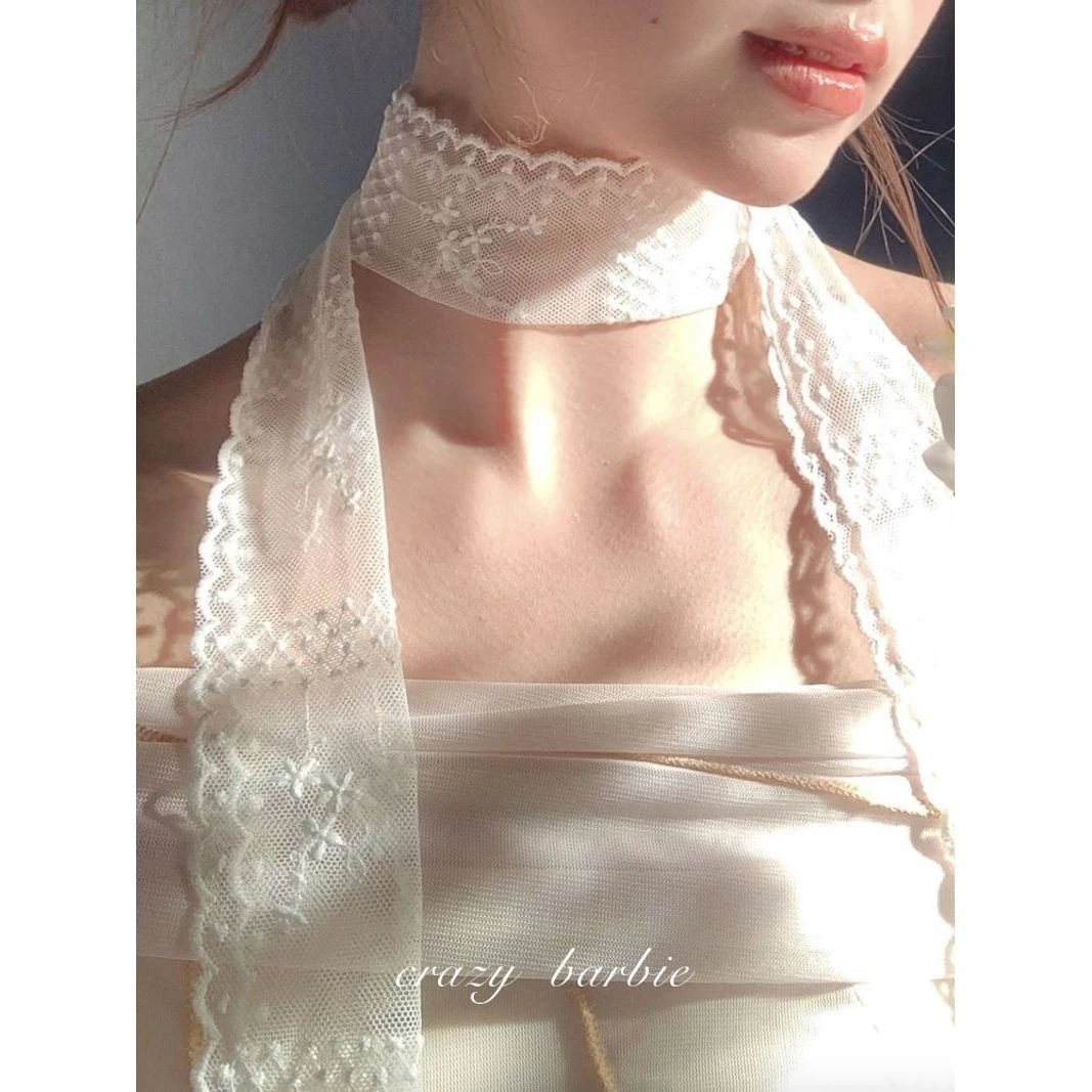 白色花朵蕾丝丝巾系脖丝带围脖脖子配饰春夏新款氛围感2025新款女