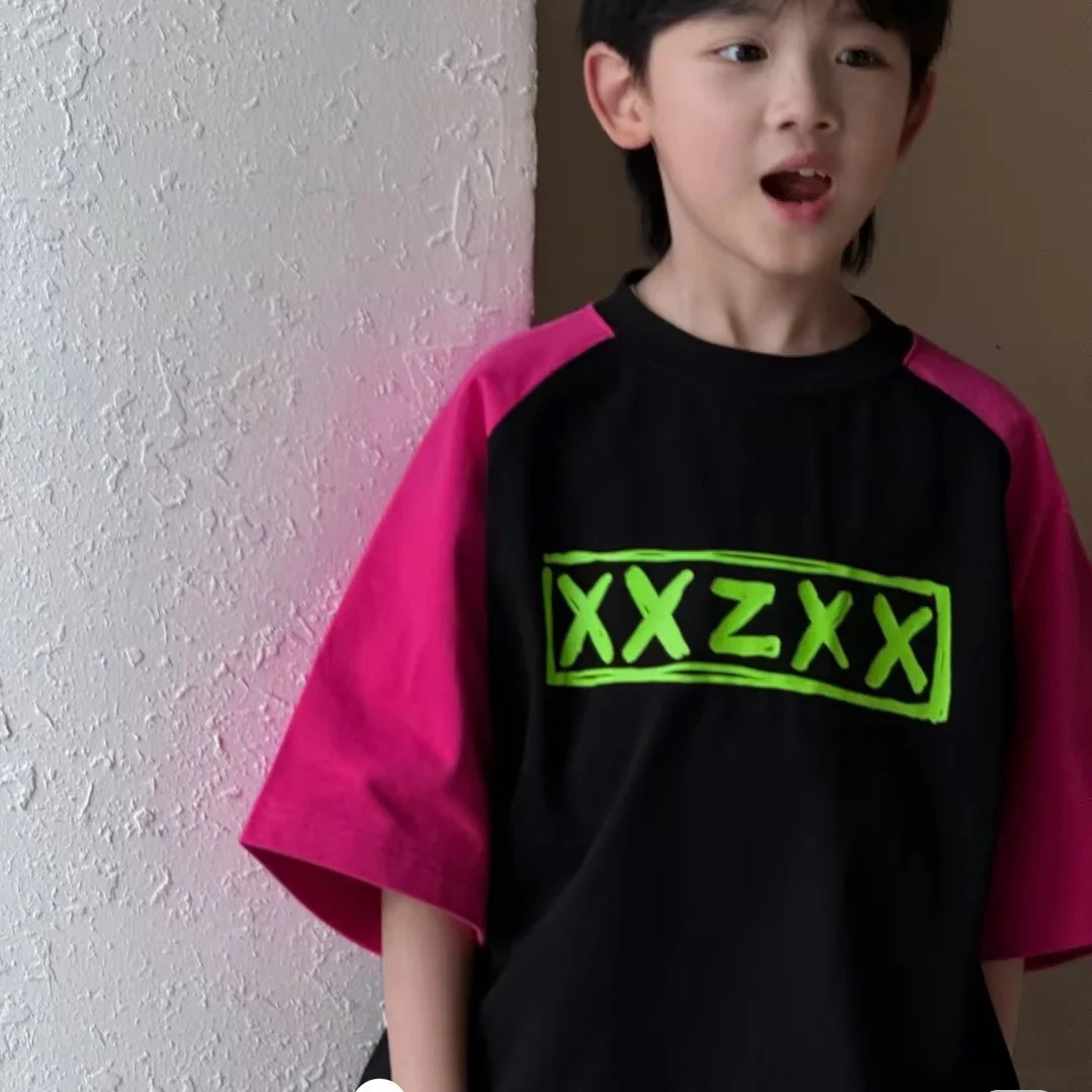 【C TING】新款韩版亲子装童装男女童撞色插肩袖短袖T恤-2561