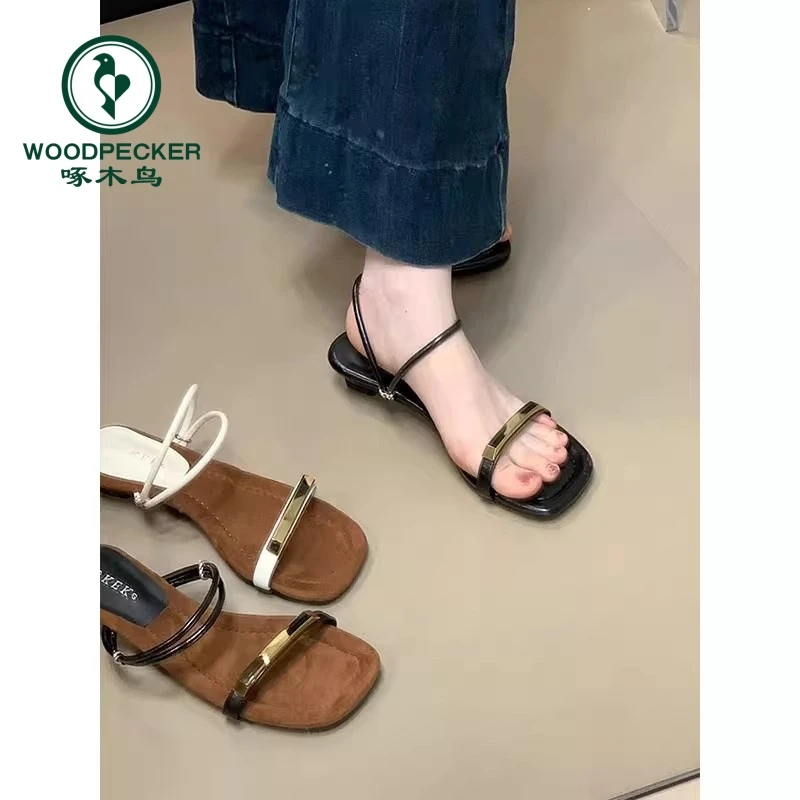 啄木鸟法式绝美凉鞋女外穿2025新款夏季配裙子露趾两穿坡跟凉拖鞋