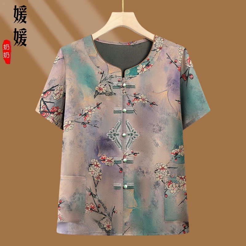 奶奶2025夏装衬衫新款中老年人女妈妈夏季国风衬衣老太太老人衣服