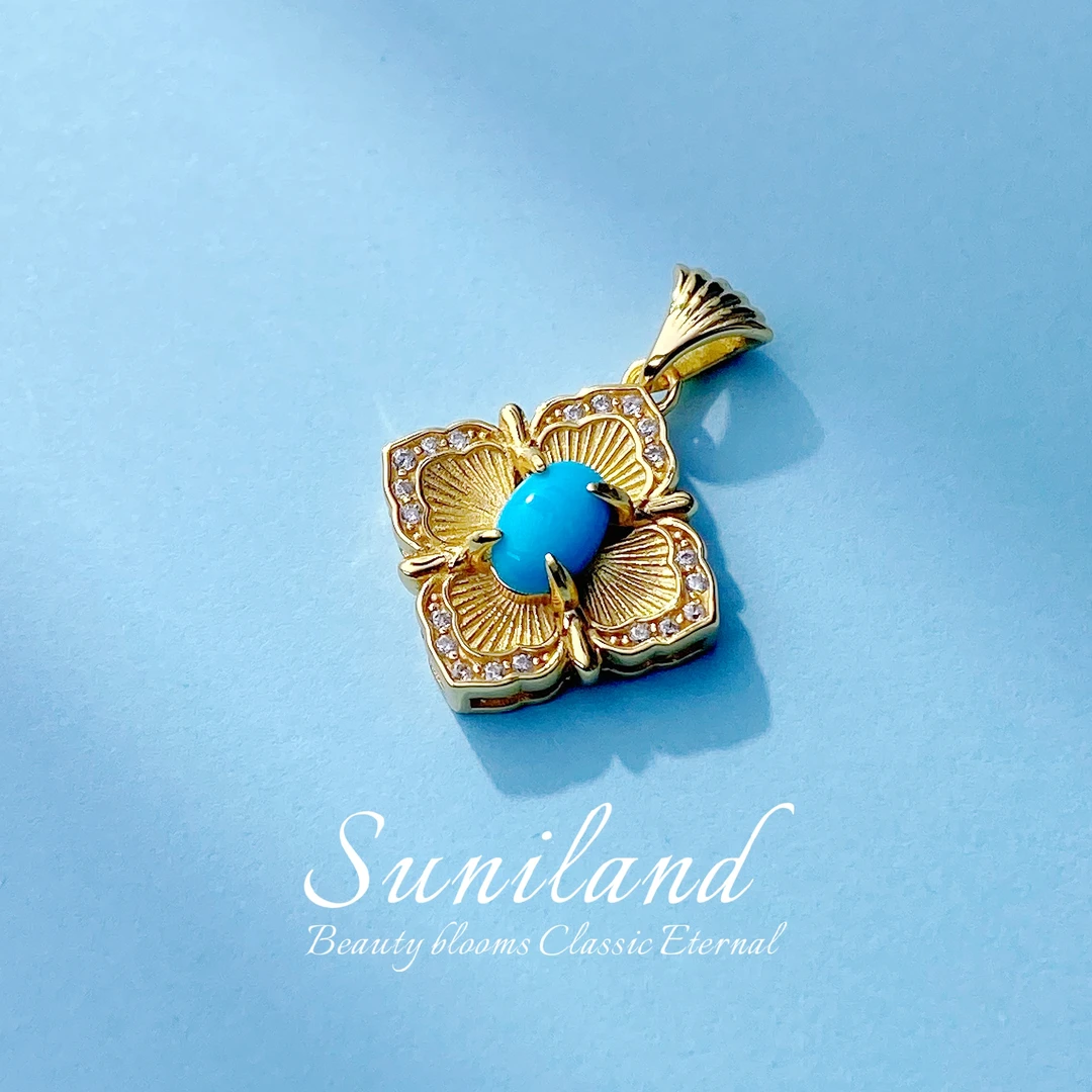 【金芒花饰】绿松石古典蛋面美松吊坠轻奢时尚气质