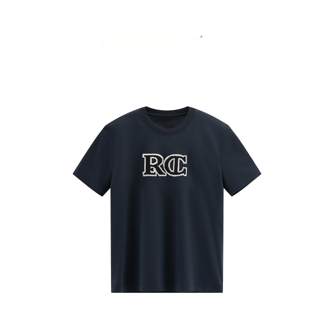 "穗T"100棉圆领字母绣花短袖T恤上衣 373