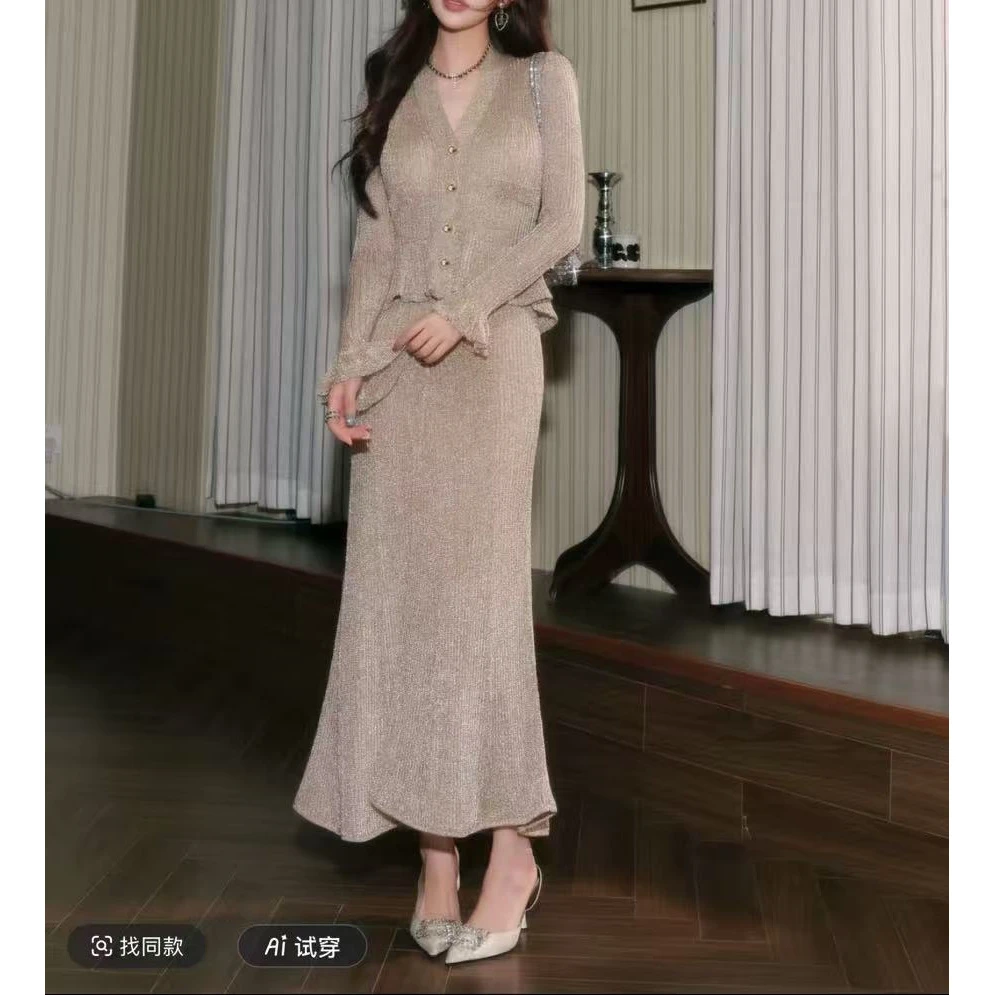 25333法式气质 修身荷叶裙常规袖荷叶袖秋季连衣裙裙子