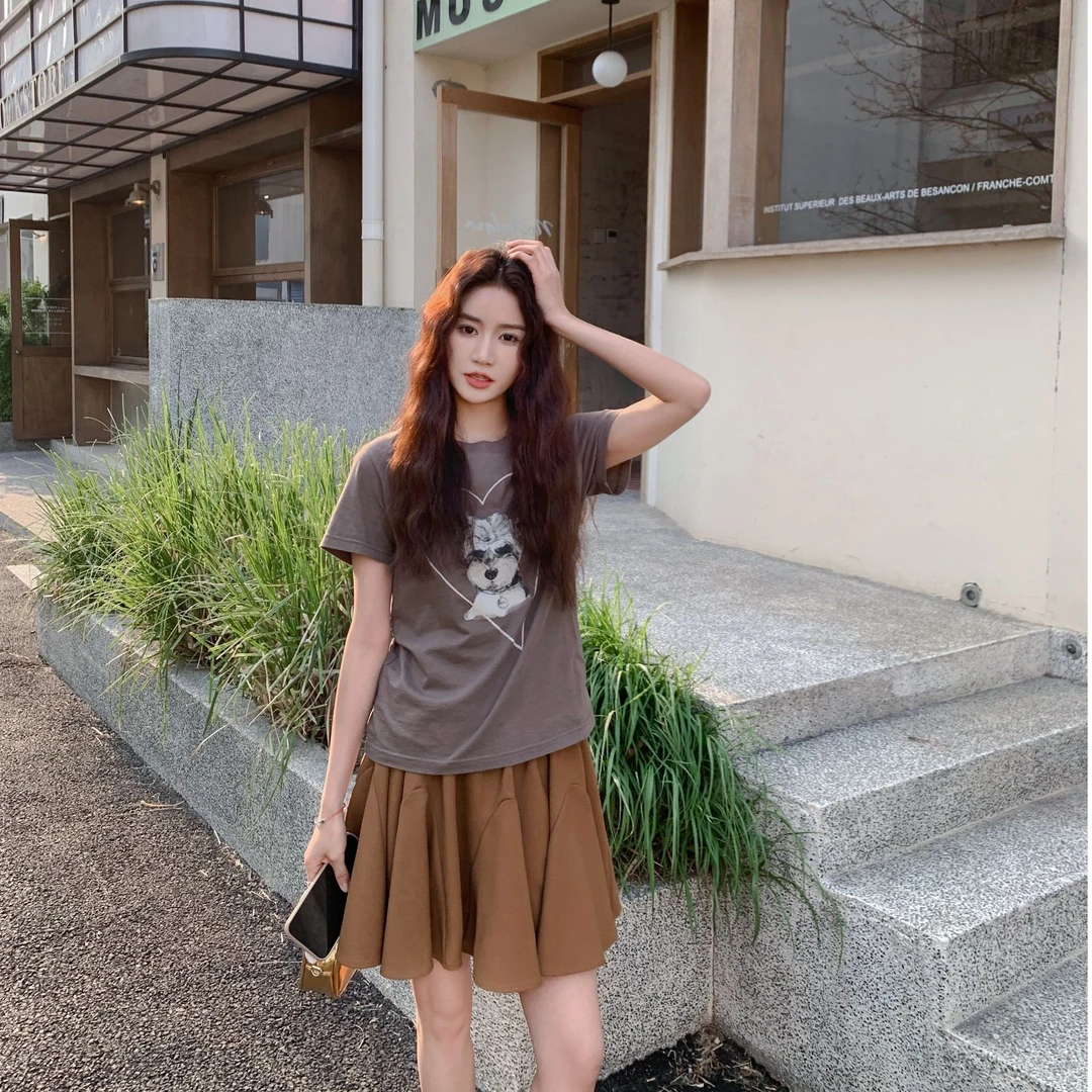 S.E.R.Y【新品】雪纳瑞小狗短袖T恤短款夏季显瘦百搭休闲宽松设计感