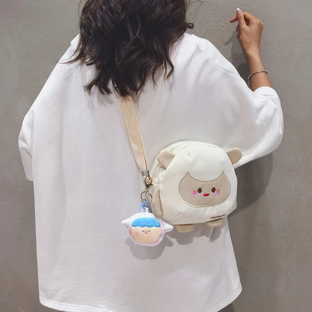 日系可爱卡通小羊帆布包小包包女2025新款少女百搭小众手机斜挎包