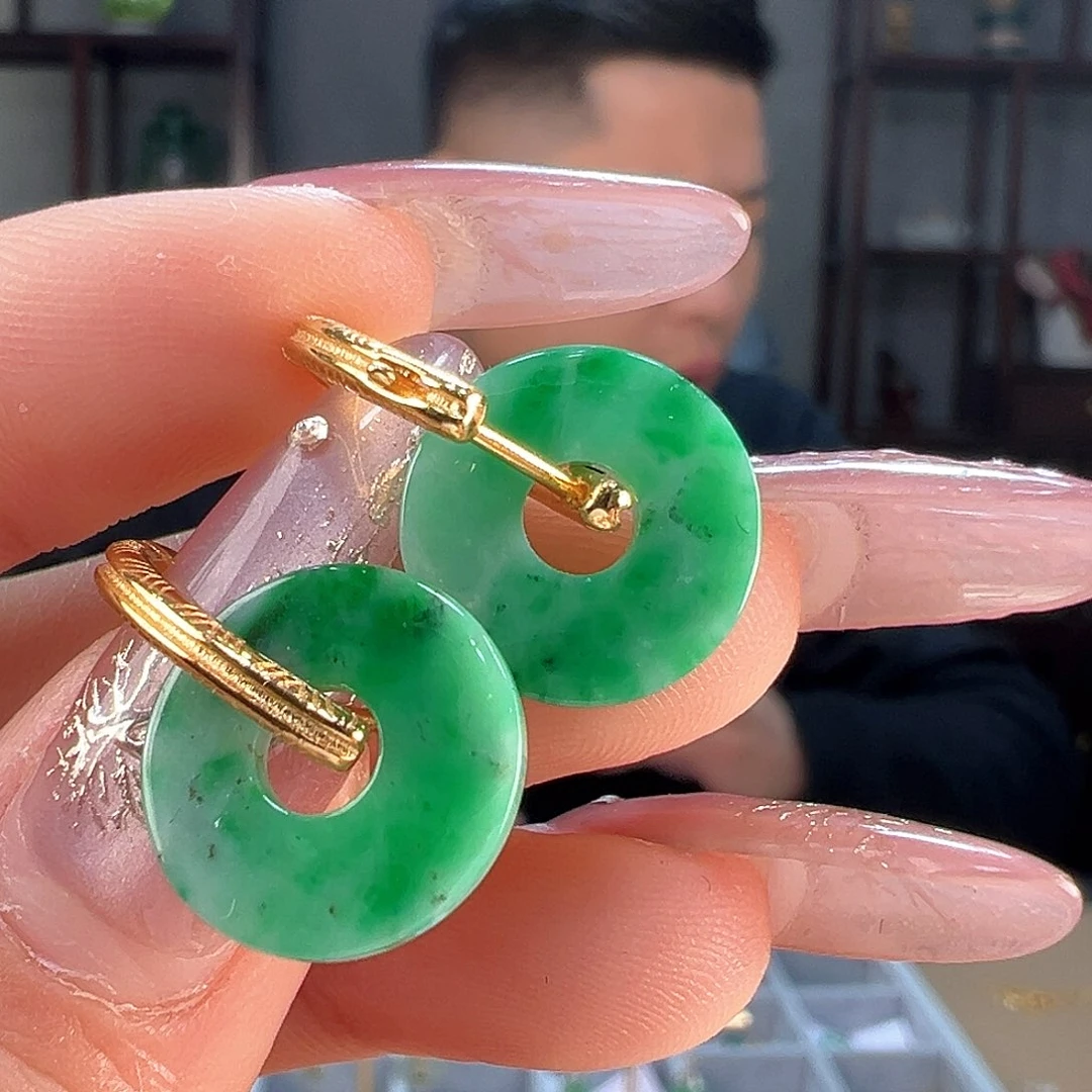 翡翠耳饰银S925镶嵌耳环18