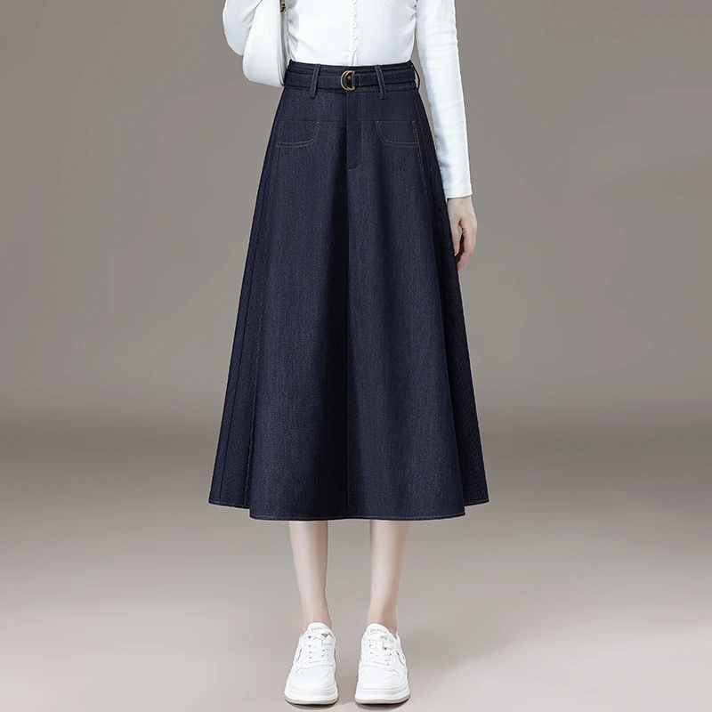 哥弟阿玛施正品秋季新款中高腰仿牛仔半身裙藏肉显瘦时尚百搭通勤