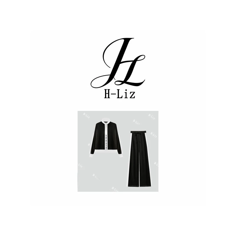 【H-Liz】68316#拼接刺绣两件套2025秋冬潮流轻奢套装