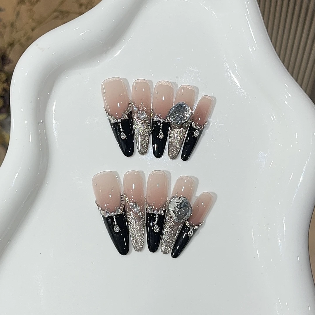 【冥月黑影】暗黑爆闪猫眼法式猫眼纯手工穿戴甲