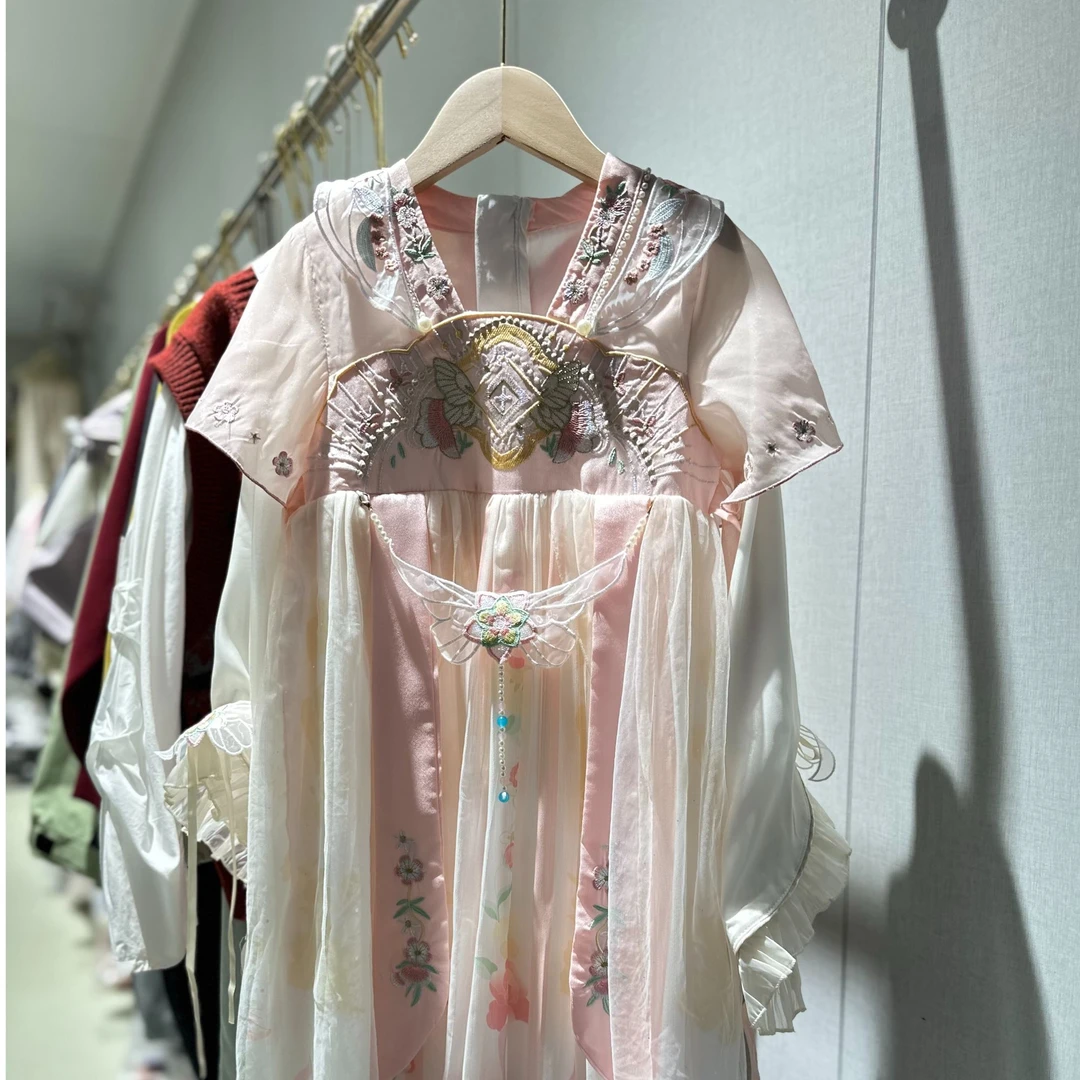实体店汉服新中式古装2025新款连衣裙儿童春夏季长袖古风长裙