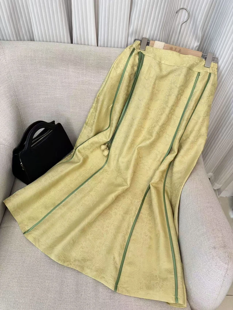 《DY2124》樱美嘉桑蚕丝新中式国风复古百搭文艺提花半身裙马面裙女