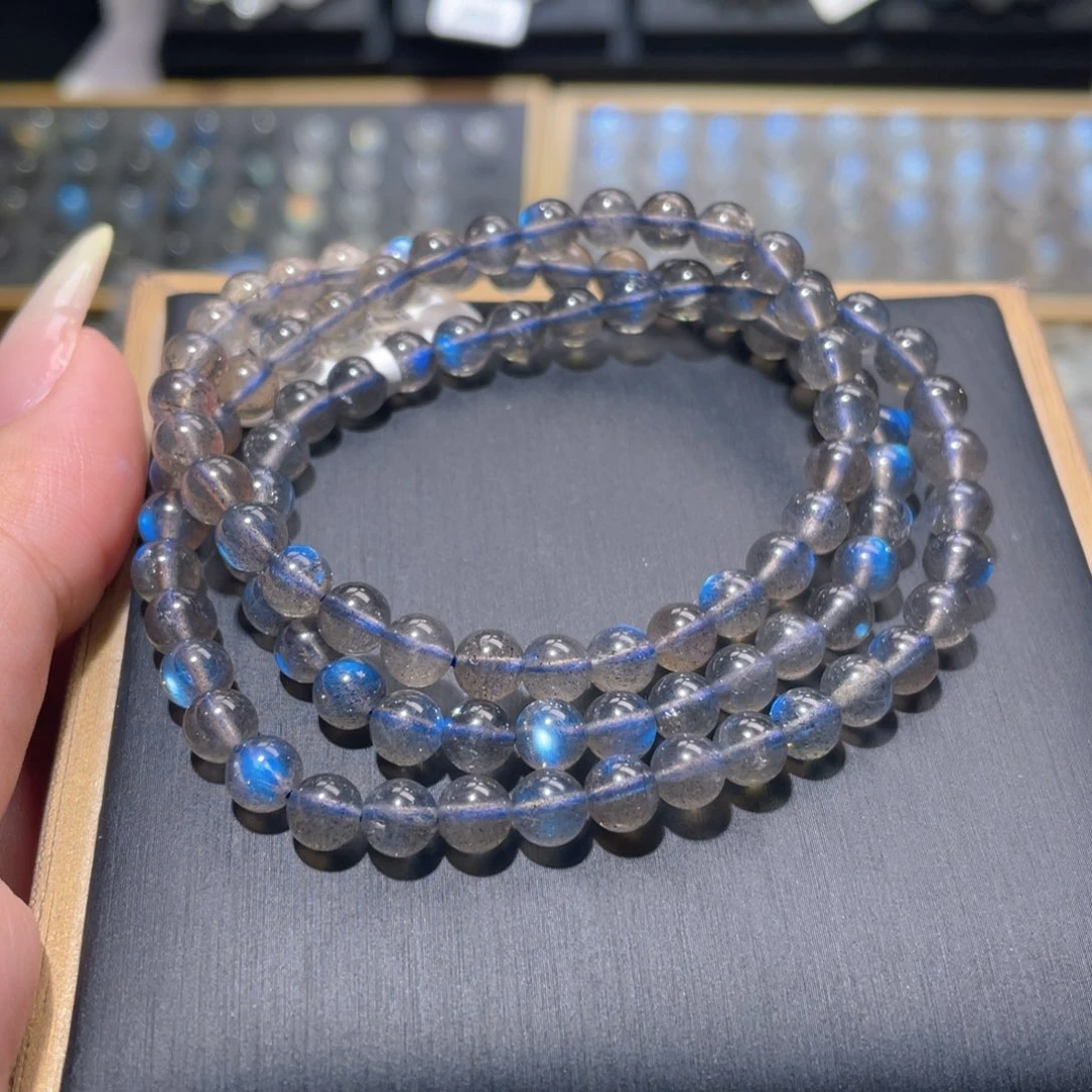 手链未镶嵌长石马岛黑体蓝光拉长石手链多圈5.8mm
