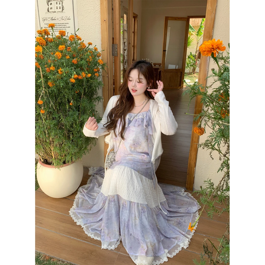 徐达布大码紫色连衣裙女宽松吊带长裙春装裙子L29366C51