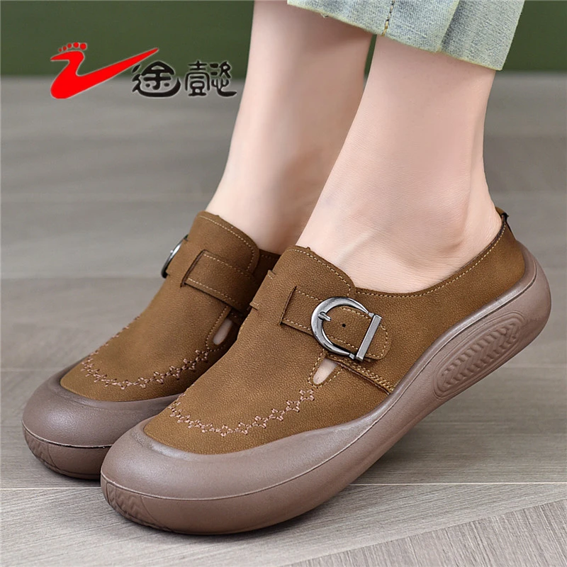 途懿勃肯鞋女包头半拖鞋女春夏外穿钓鱼复古鞋法式懒人鞋博肯拖鞋