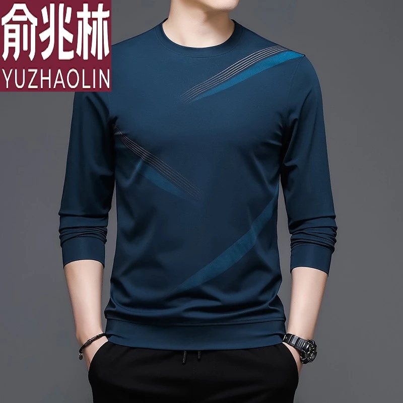 俞兆林正品春秋新款男士卫衣加绒加厚圆领宽松纯棉长袖t恤打底衫