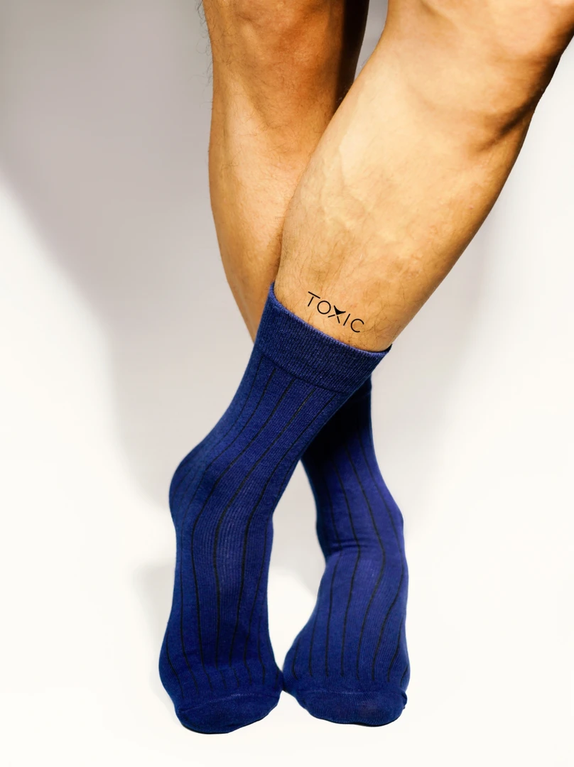 TOXIC-男士厚宽条纹撞色正装袜中筒袜