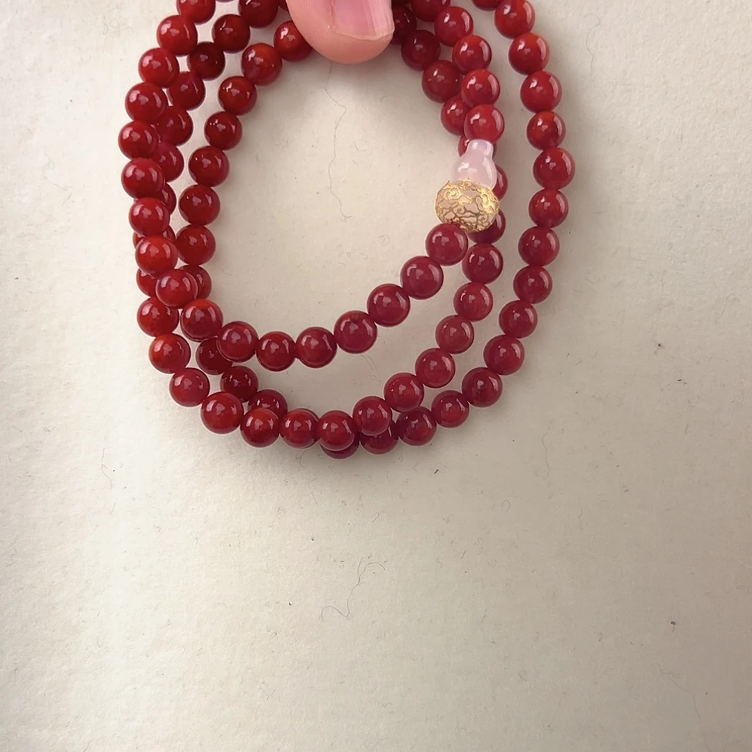南红玛瑙18K金镶嵌手串