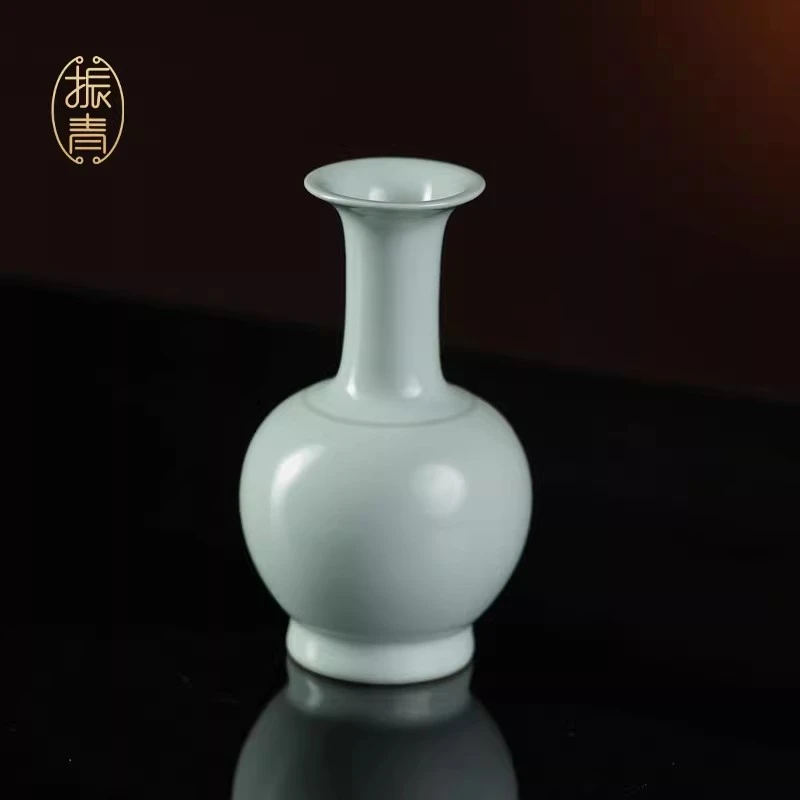 景德镇陶瓷花瓶汝窑长颈瓶客厅插花中式小花瓶复古汝瓷装饰开片