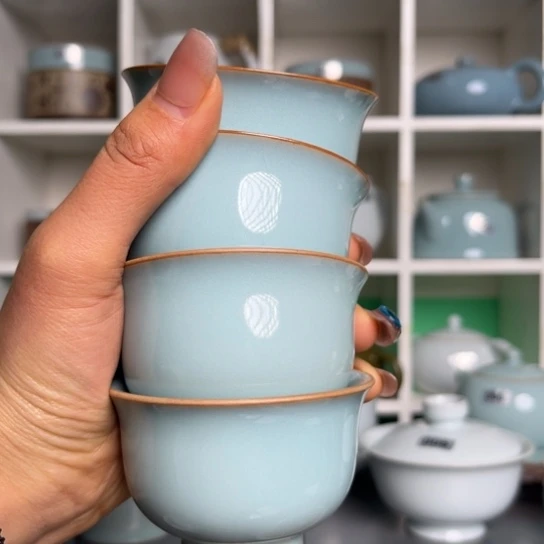 洒***光杯天青釉小压手杯四只