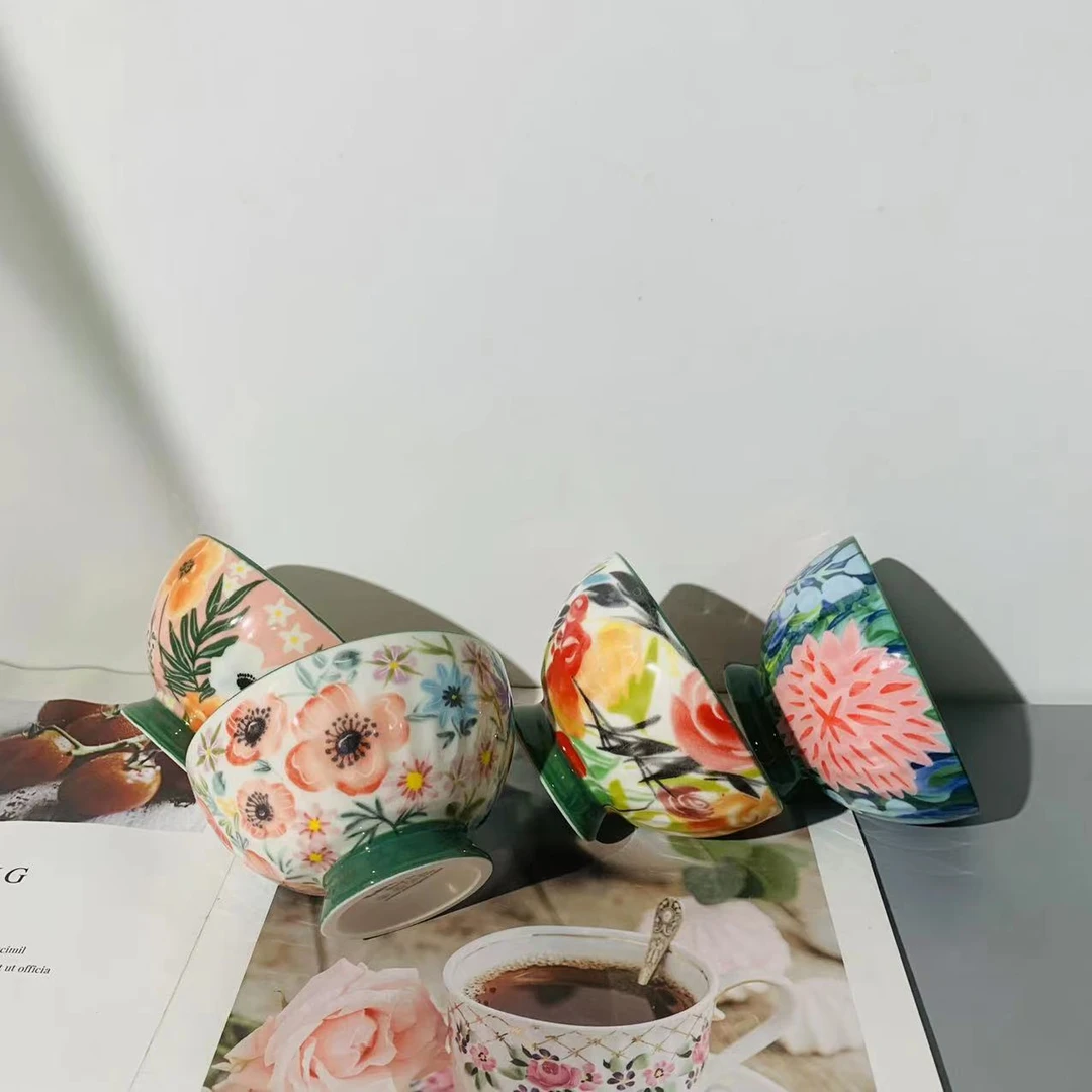 美式田园风光5.5英寸高脚碗四个装各一