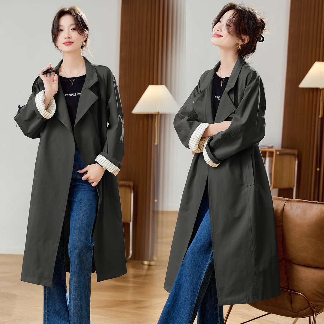 高定女式风衣2025秋季新款长款宽松休闲减龄收腰时尚大衣外套女潮