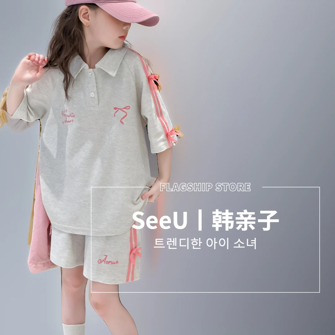 女童爆款休闲度假简约短袖夏季夏装童装儿童POLO蝴蝶结韩系潮短裤