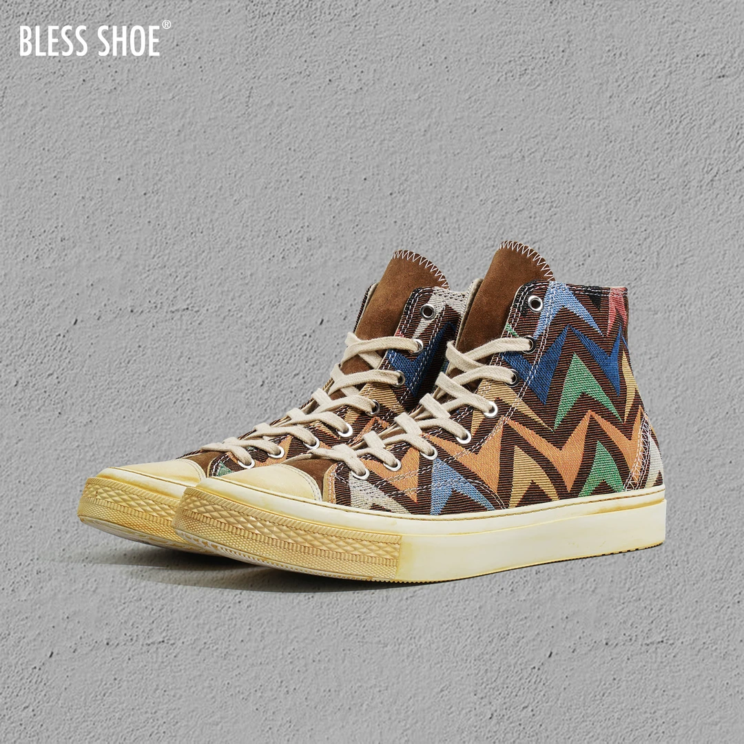 BLESS SHOE 25ss NAVAJO 民族风编织图腾高帮帆布鞋男女休闲板鞋