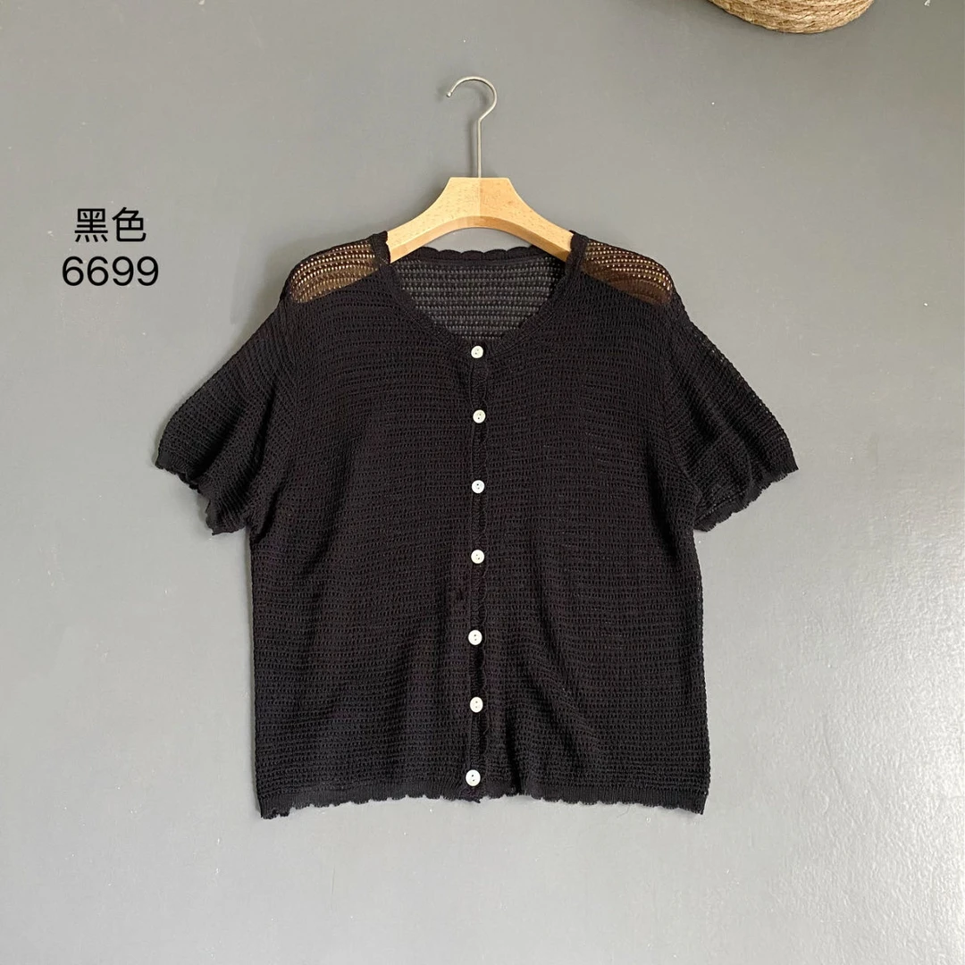 【秋果】夏季新款女百搭亚麻亲肤舒适简约宽松针织短袖T恤6699-2