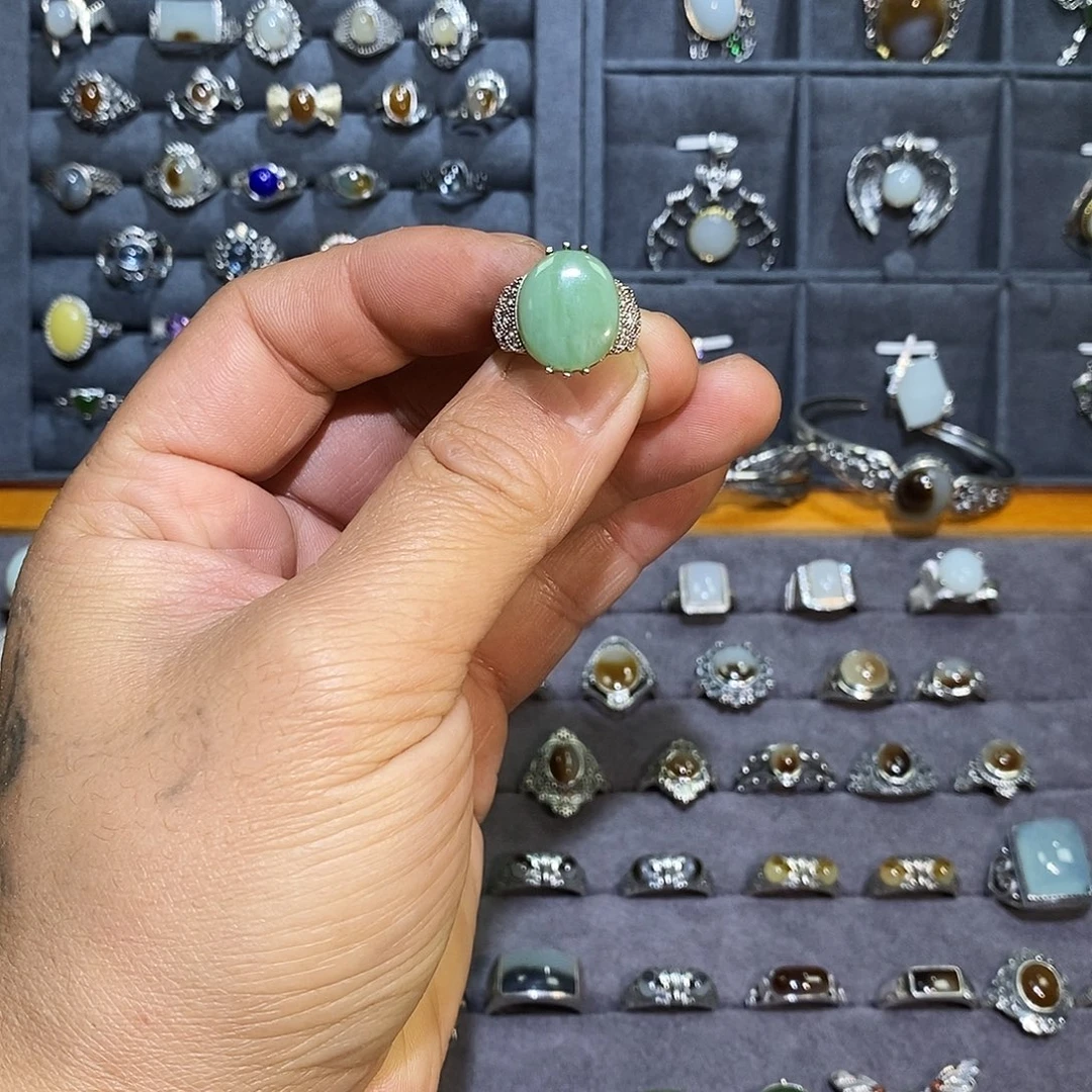 和田玉（碧玉）银S925镶嵌戒指