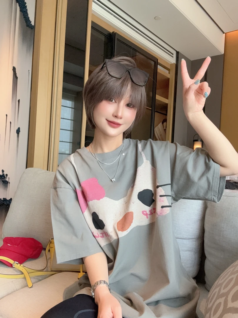 Kitty猫休闲宽松T恤7595中长款